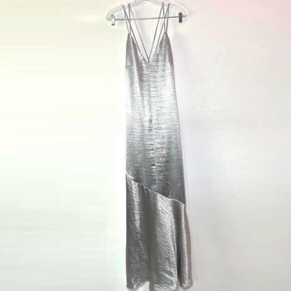 NWT H&M Silver Metallic Strappy Maxi Dress Gown Size 12 - Picture 5 of 7